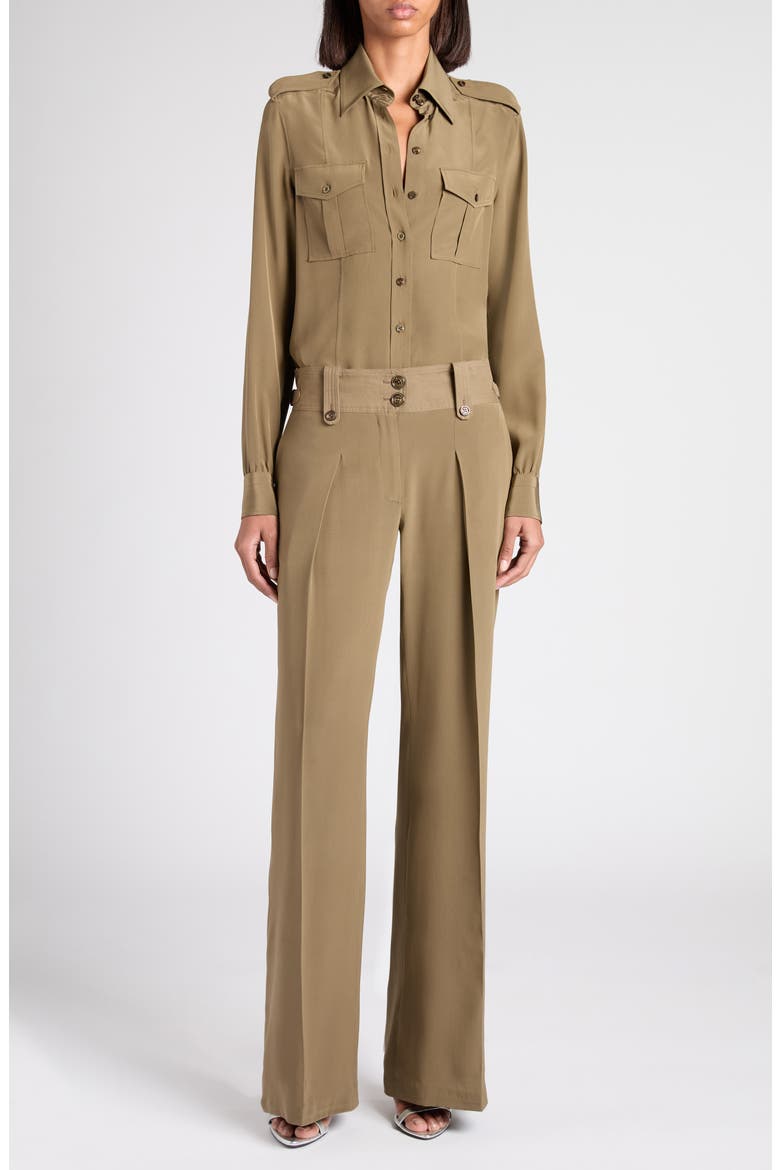 Silk crêpe de Chine Military Shirt, Alternate, color, FG501 KHAKI