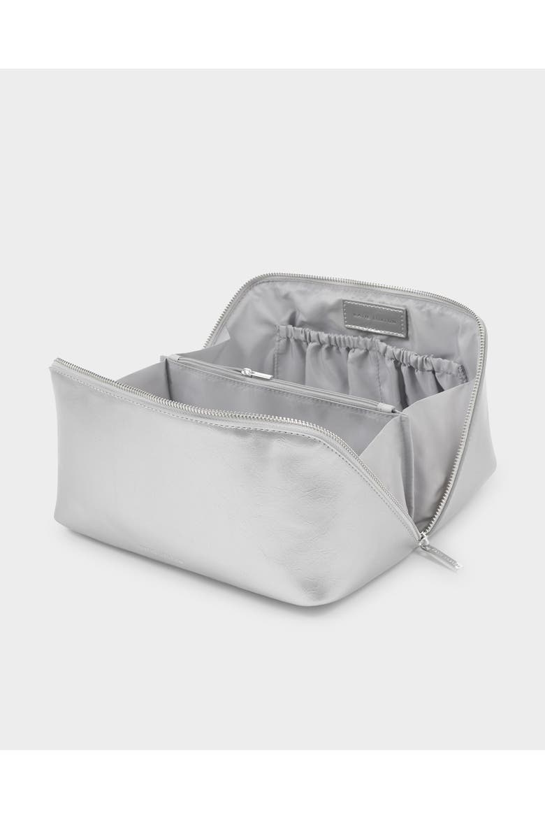 Large Patent Crackle Makeup and Toiletry Bag in Silver, Alternate, color, Silver