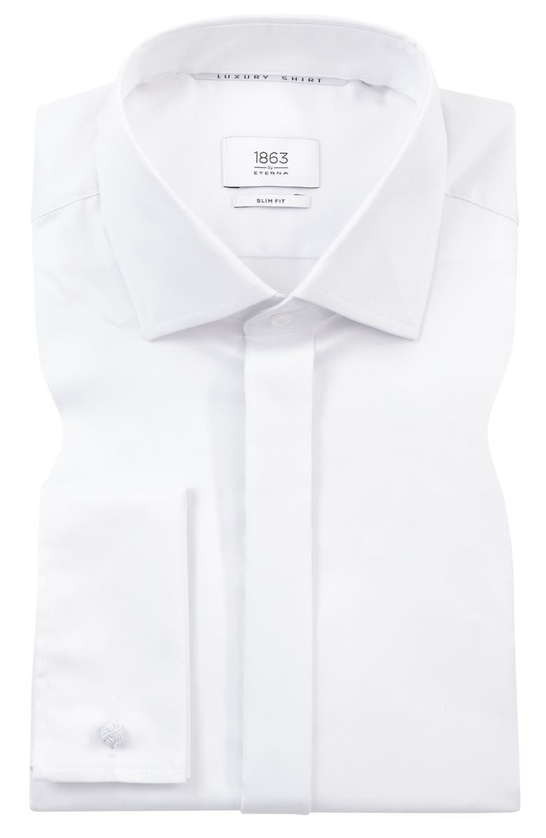 1863 by Eterna Luxury Covered Placket Non-Iron Dress Shirt, Alternate, color, White