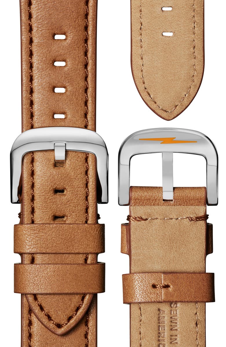 Shinola The Canfield Leather Strap Watch, 45mm, Alternate, color, Cognac/White