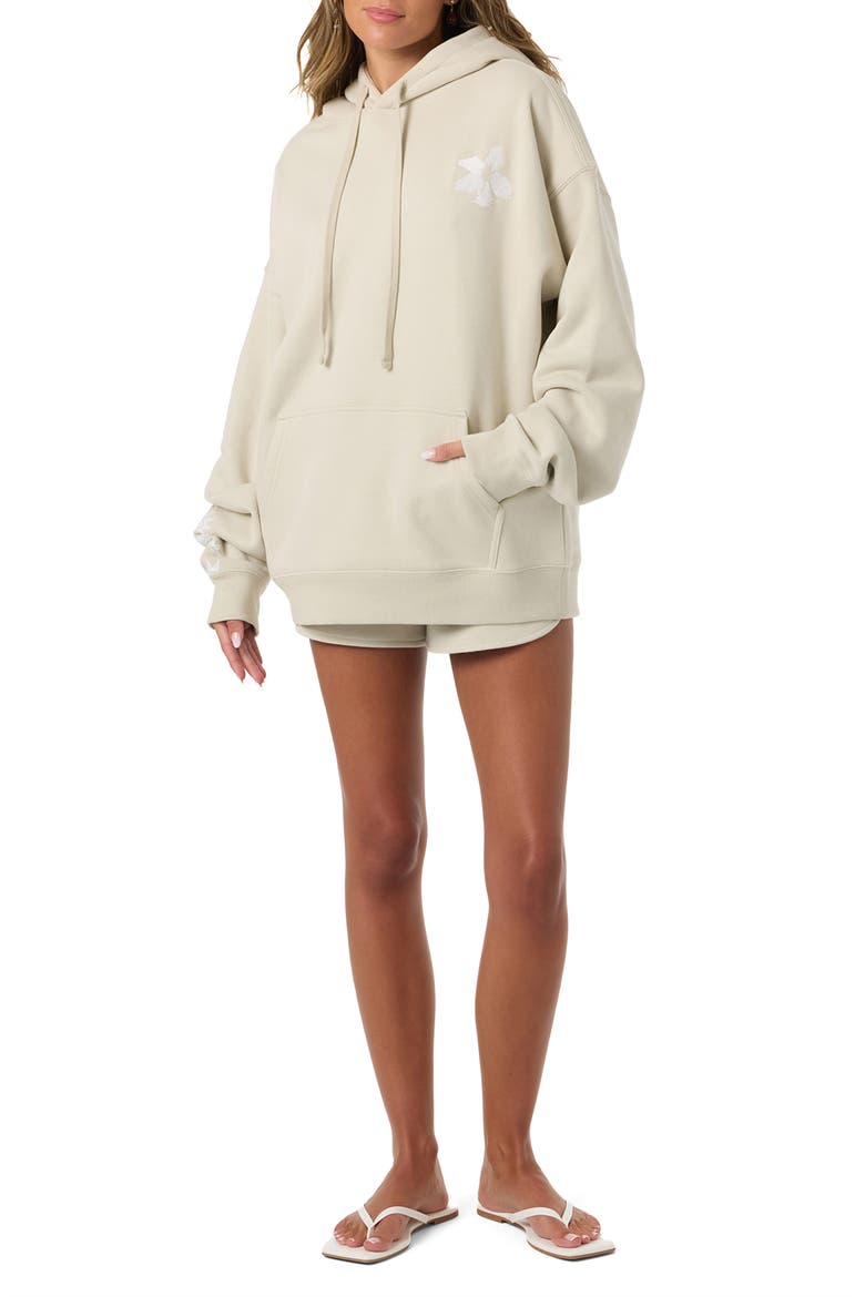 Tropic Melt Oversize Cotton Blend Hoodie, Alternate, color, LIGHT KHAKI