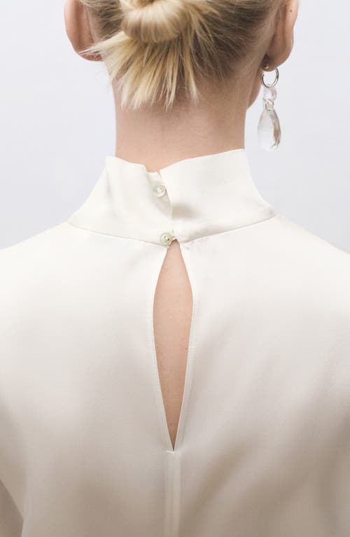 Mango Mock Neck Silk Satin Top In Ecru