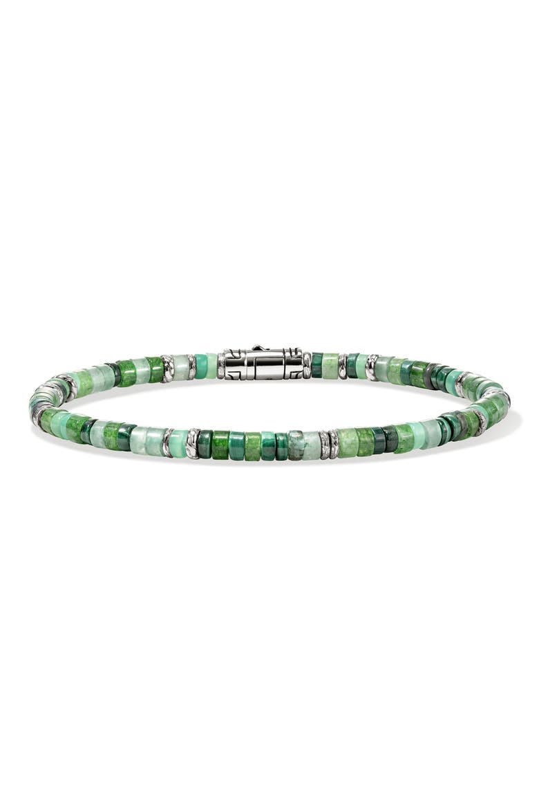 Heishi Bracelet, Hardstones, Sterling Silver, Main, color, GREEN