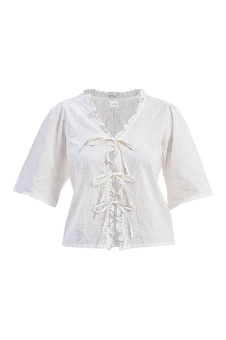 Relaxed Fit Top With Ruffles and Front-Ties, Alternate, color, Striped Horizon