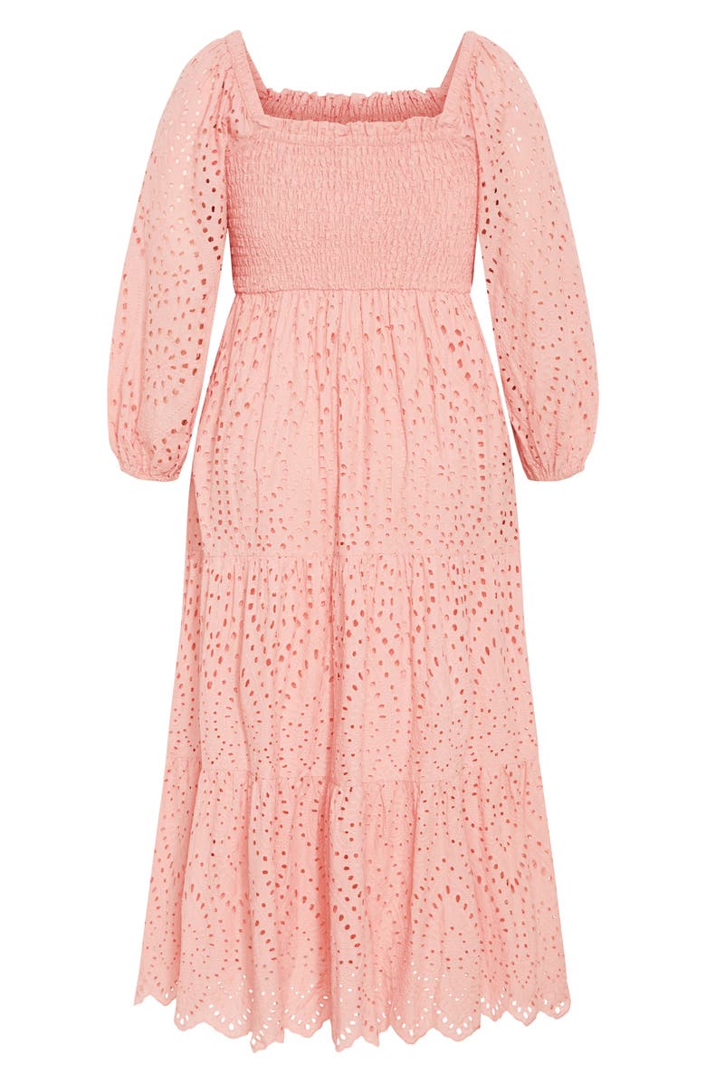 City Chic Eyelet Three-Quarter Sleeve Maxi Dress, Alternate, color, Peachy