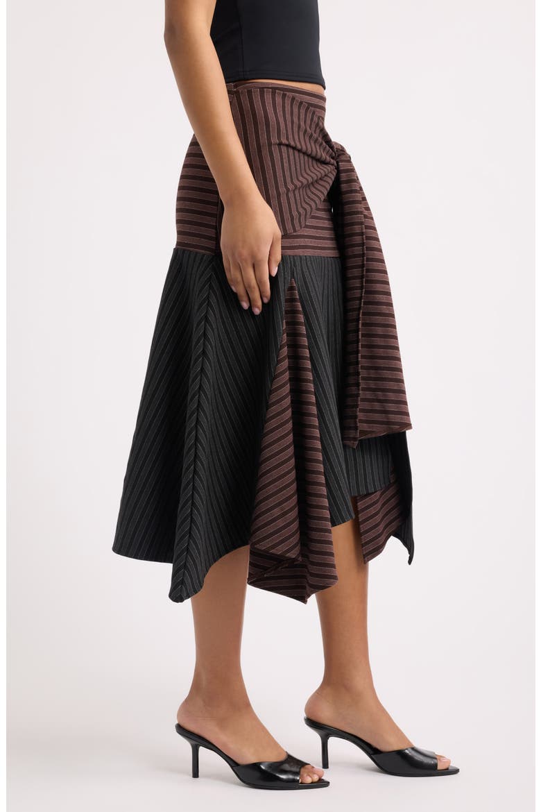 Promesa Pinstripe Flared Midi Skirt, Alternate, color, CHOCOLAT