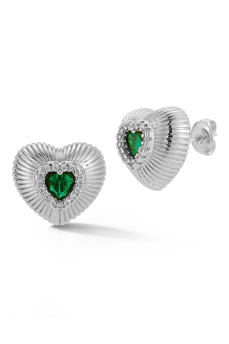 Cubic Zirconia Puffy Heart Stud Earrings, Main, color, SILVER