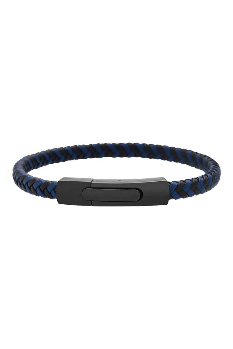Men's Braided Leather Bracelet, Main, color, BLUE