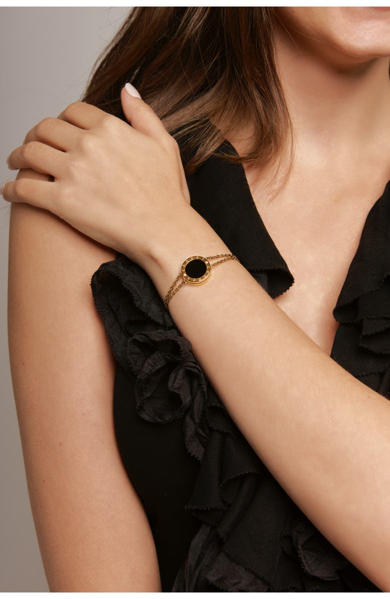 CERRET 24K Gold Plated Double Chain With  Black Enamel Luxury Safety Bracelet, Alternate, color, 24K Gold Plated