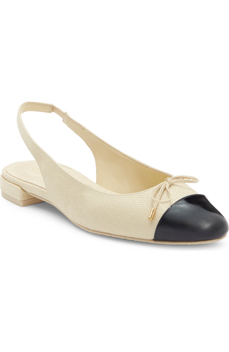 Stuart Weitzman Sleek Bow Slingback Flat, Main, color, Natural/ Black