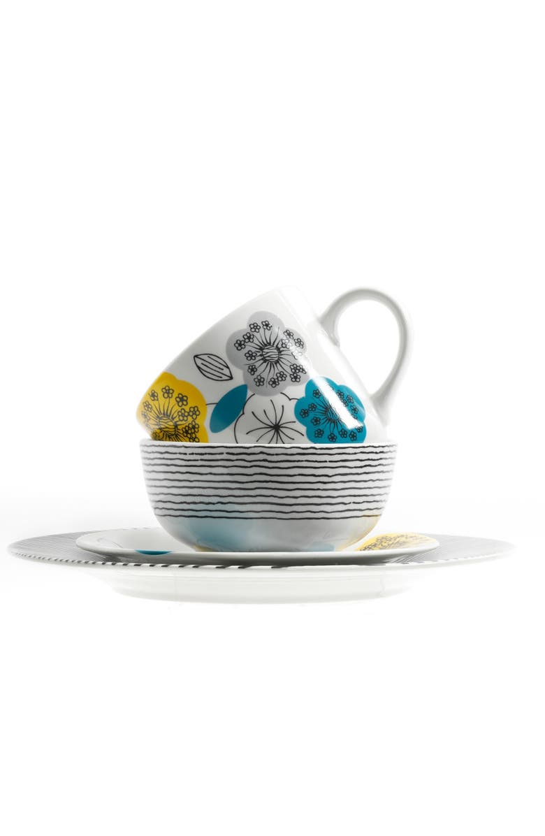 Gibson Home Marigold 16 Piece Fine Ceramic Dinnerware Set, Service for 4, Alternate, color, White