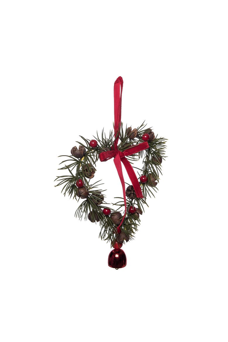 Red Berry Heart Wreath Christmas Tree Ornament, Main, color, Green