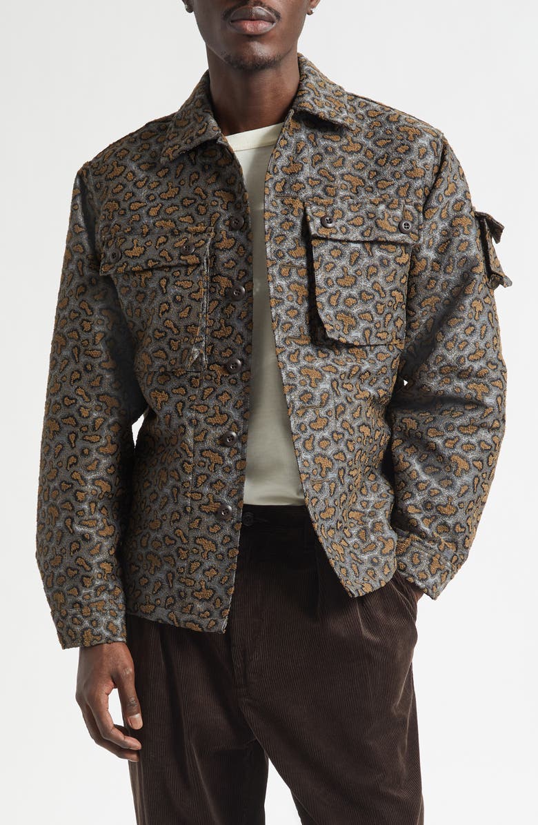 BEAMS Camo Jacquard Shirt Jacket, Main, color, Brown