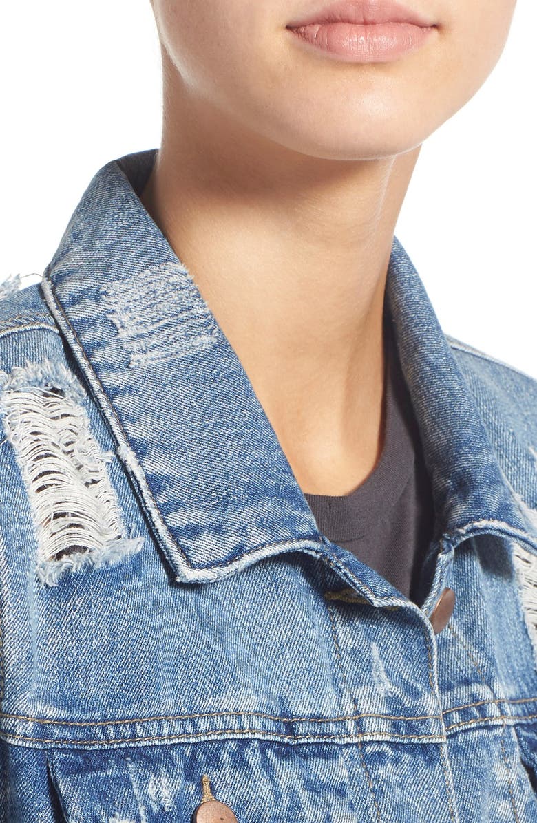 Love, Fire Distressed Denim Jacket, Alternate, color, 