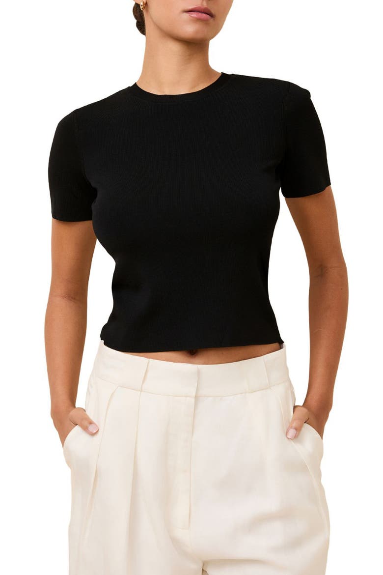 The Riada Crewneck Crop Knit Top, Main, color, NOIR