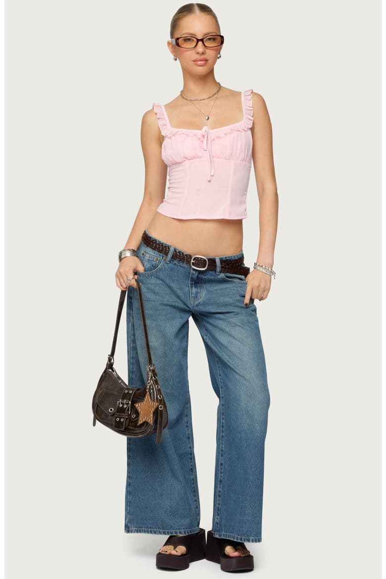 Vyxen Bow Print Low Rise Wide Leg Jeans, Alternate, color, BLUE-VINTAGE-WASHED