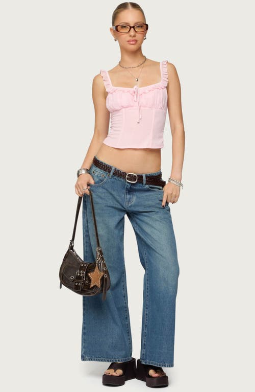 Edikted Petite Vyxen Vintage Washed Low Rise Medium Rinse Wash Jeans In Blue