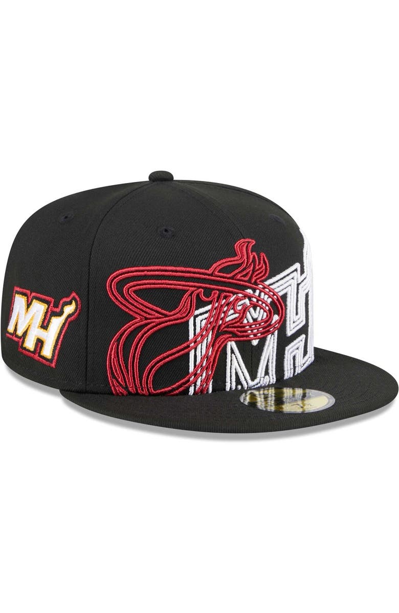 New Era Men's New Era  Black Miami Heat Game Day Hollow Logo Mashup 59FIFTY Fitted Hat, Alternate, color, Black