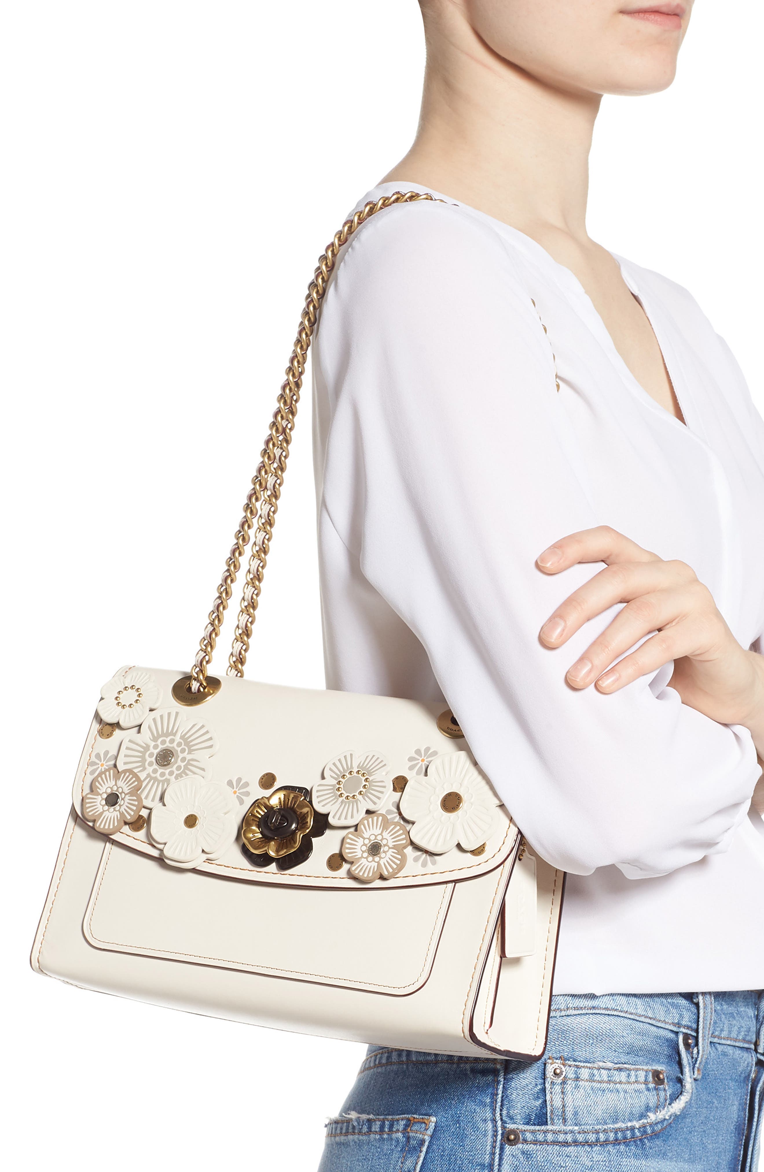 COACH Parker Tea Rose Leather Shoulder Bag, Alternate, color, 