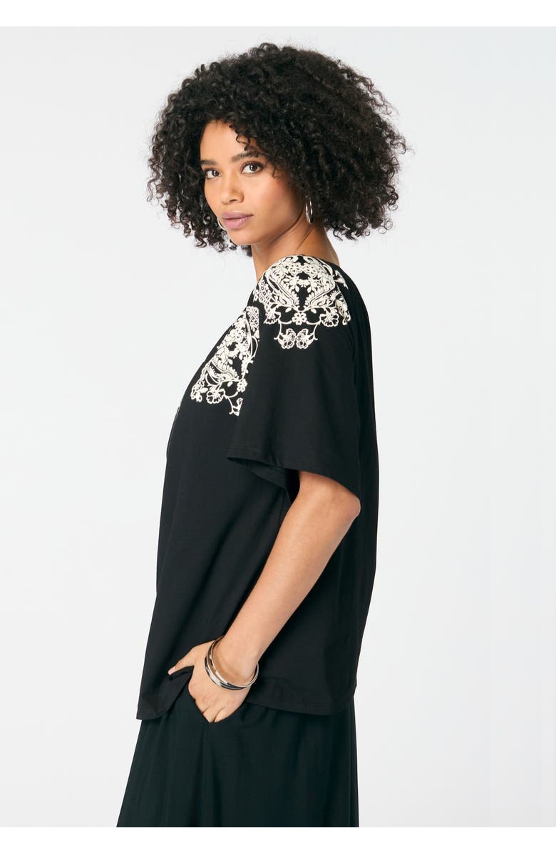 Roaman's Ruffle Printed Tunic, Alternate, color, Black Ivory Paisley