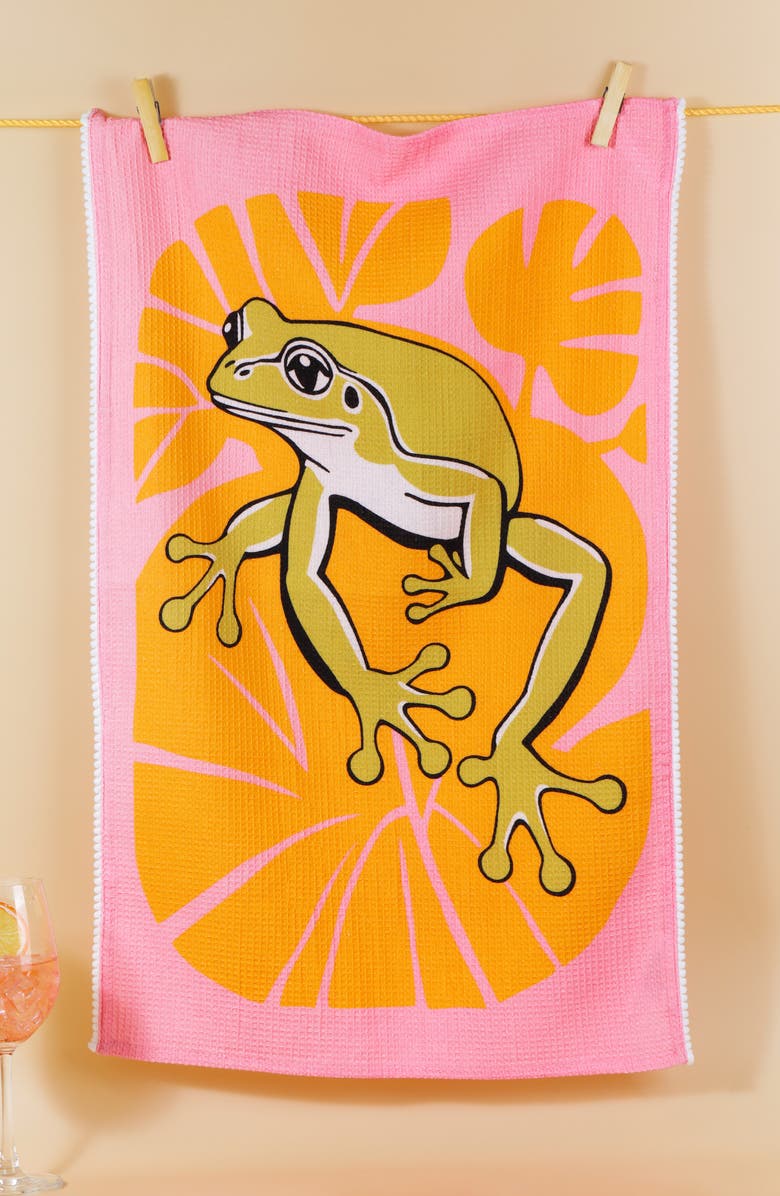 Tiramisu Lily Pad Luncheon Set of 3 Kitchen Towels, Alternate, color, Pink/ Green/ Orange