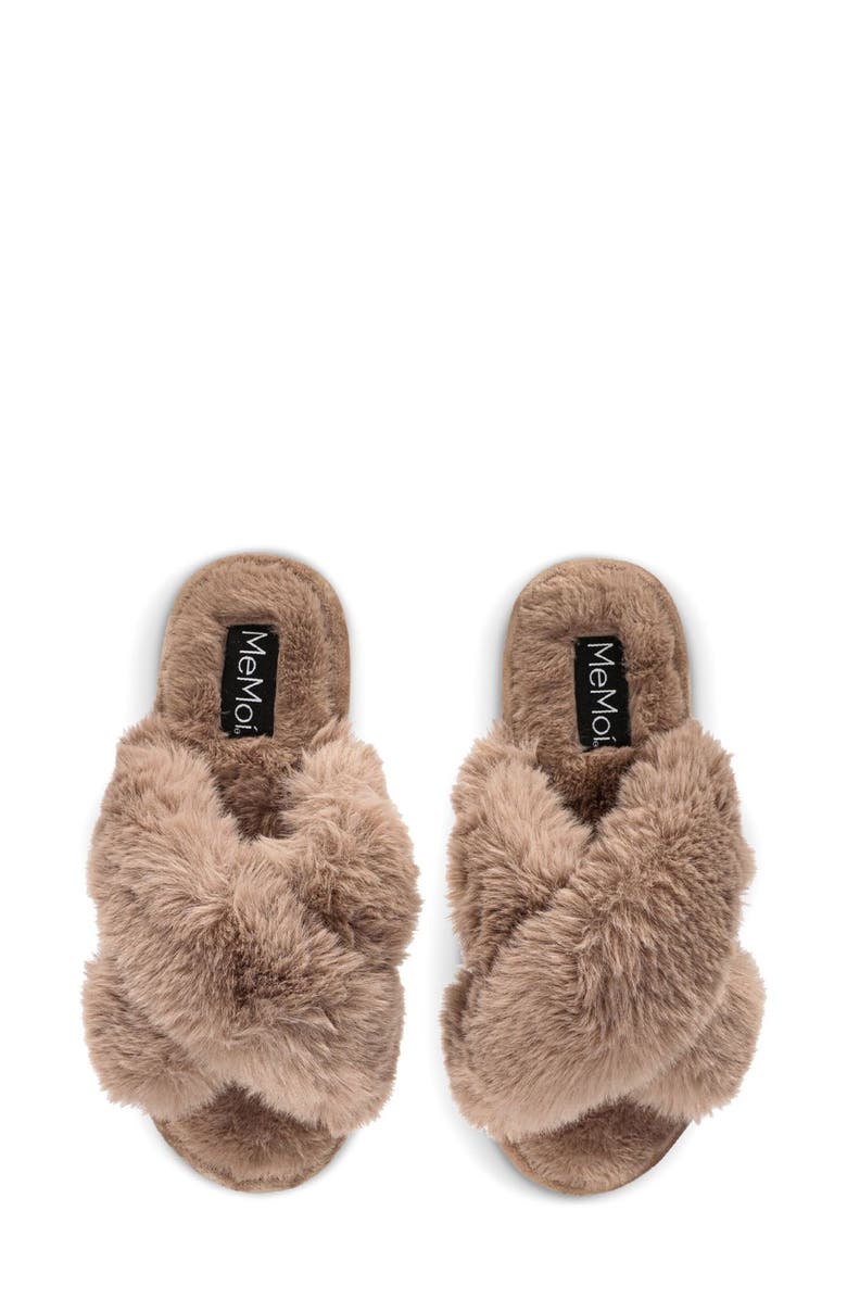 MeMoi Beverly Faux Fur Memory Foam Slipper, Main, color, Taupe