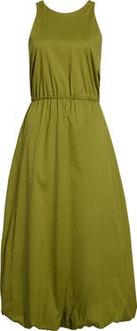 STAUD Molly Sleeveless Bubble Hem Stretch Cotton Dress