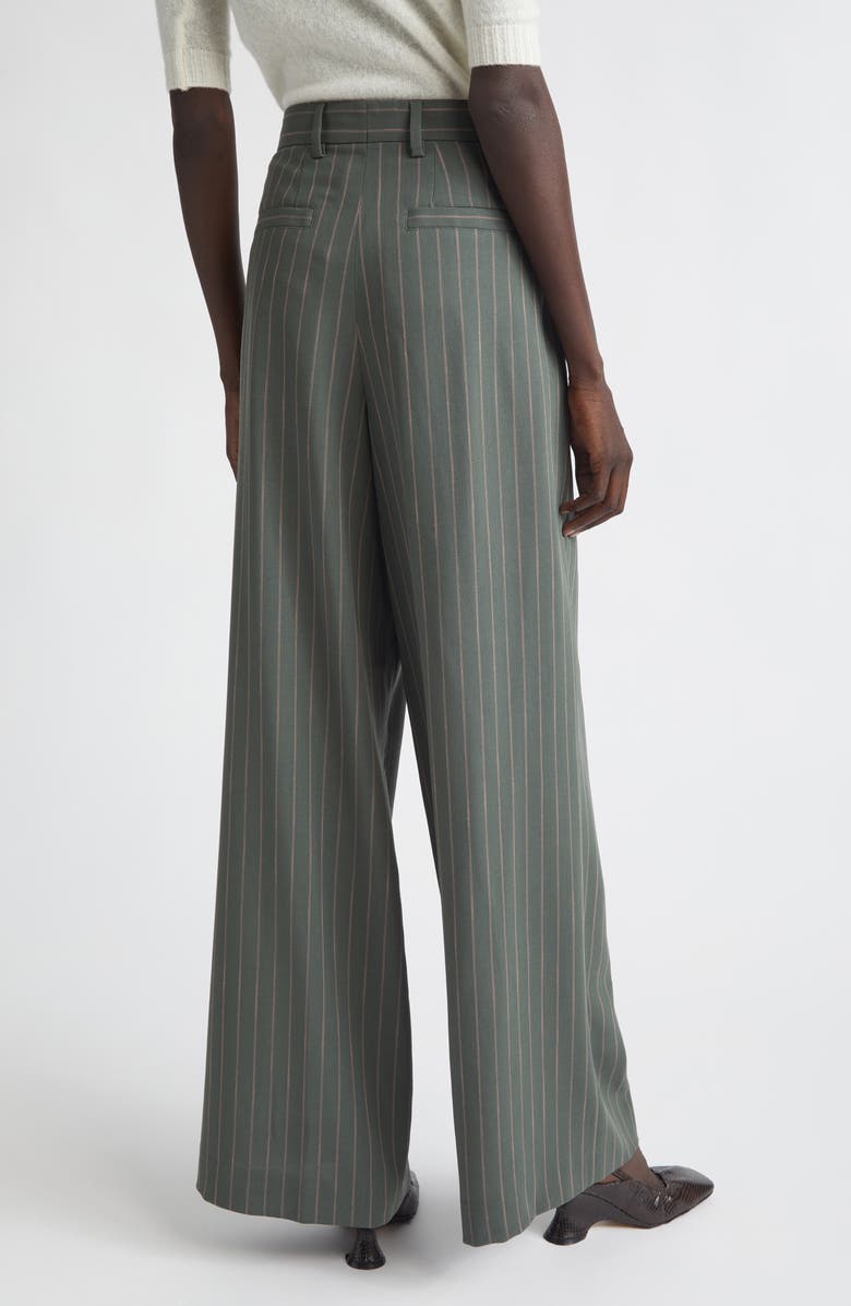 Dries Van Noten Stripe Wool Crepe Wide Leg Pants, Alternate, color, Forest