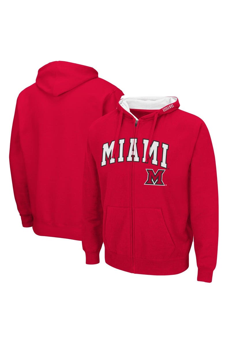 COLOSSEUM Men's Colosseum Red Miami University RedHawks Arch & Logo 3.0 Full-Zip Hoodie, Main, color, Red