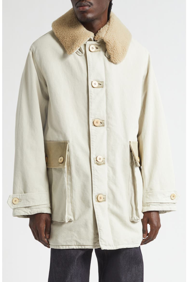 Winfield Field Coat with Genuine Shearling Collar, Main, color, OFF WHITE