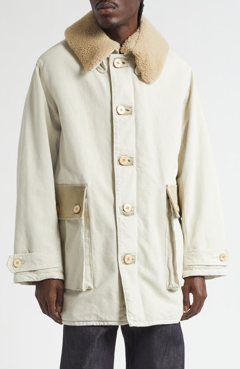 VISVIM Winfield Field Coat with Genuine Shearling Collar, Main, color, Off White