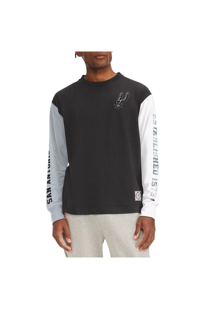 Men's Tommy Jeans Black San Antonio Spurs Richie Color Block Long Sleeve T-Shirt, Alternate, color, Black