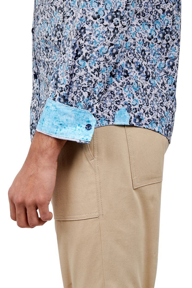 Slim Fit Floral 4-Way Stretch Performance Long Sleeve Shirt, Alternate, color, LT BLUE GREY