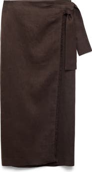 MANGO Side Tie Linen Wrap Skirt