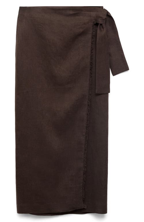 Mango Side Tie Linen Wrap Skirt In Brown
