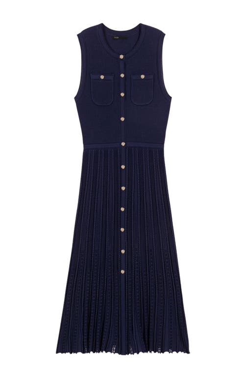 Shop Maje Pleated Knit Maxi Dress In Navy