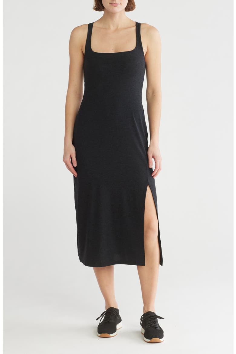 Featherweight Getaway Split Hem Midi Dress, Main, color, DARKEST NIGHT
