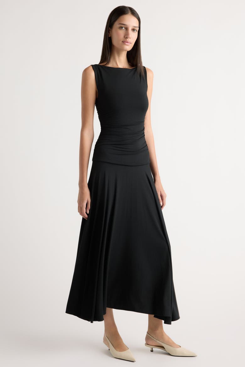 Tamsin Ruched Drop-Waist Maxi Dress, Alternate, color, Black
