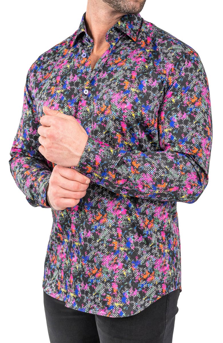 Maceoo Fibonacci Nineties Black Contemporary Fit Button-Up Shirt, Alternate, color, 