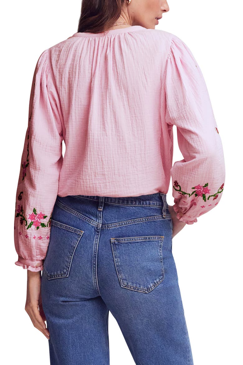 Camille Double Cloth Button-Up Shirt, Alternate, color, PINK EMBROIDERY