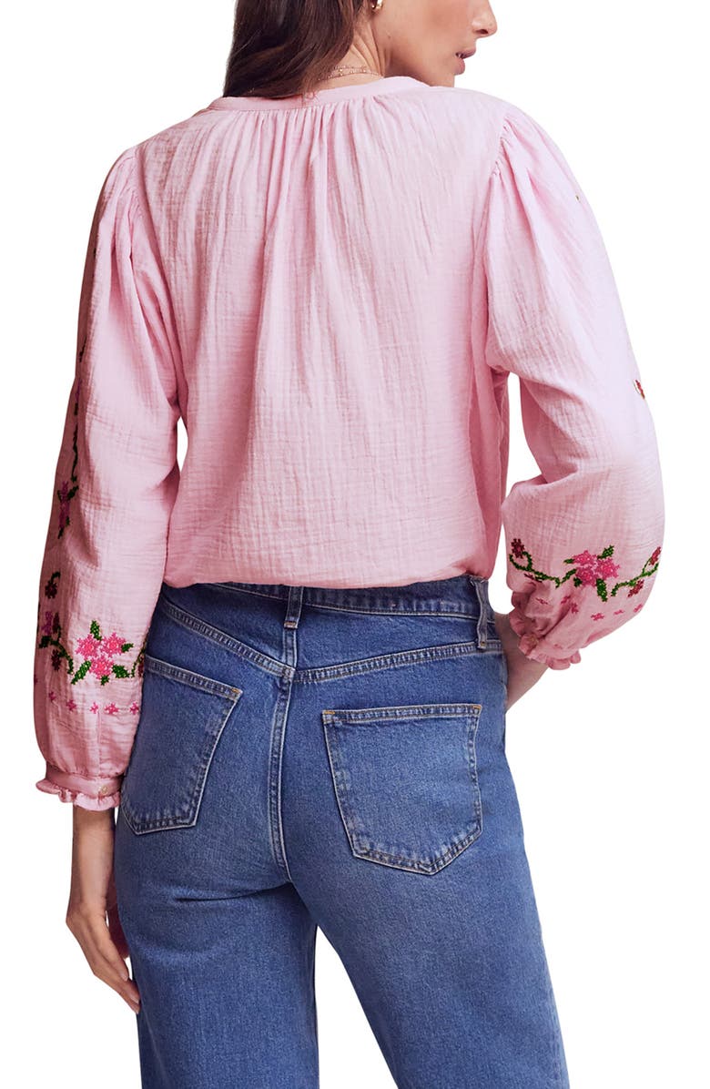 Boden Camille Double Cloth Button-Up Shirt, Alternate, color, Pink Embroidery
