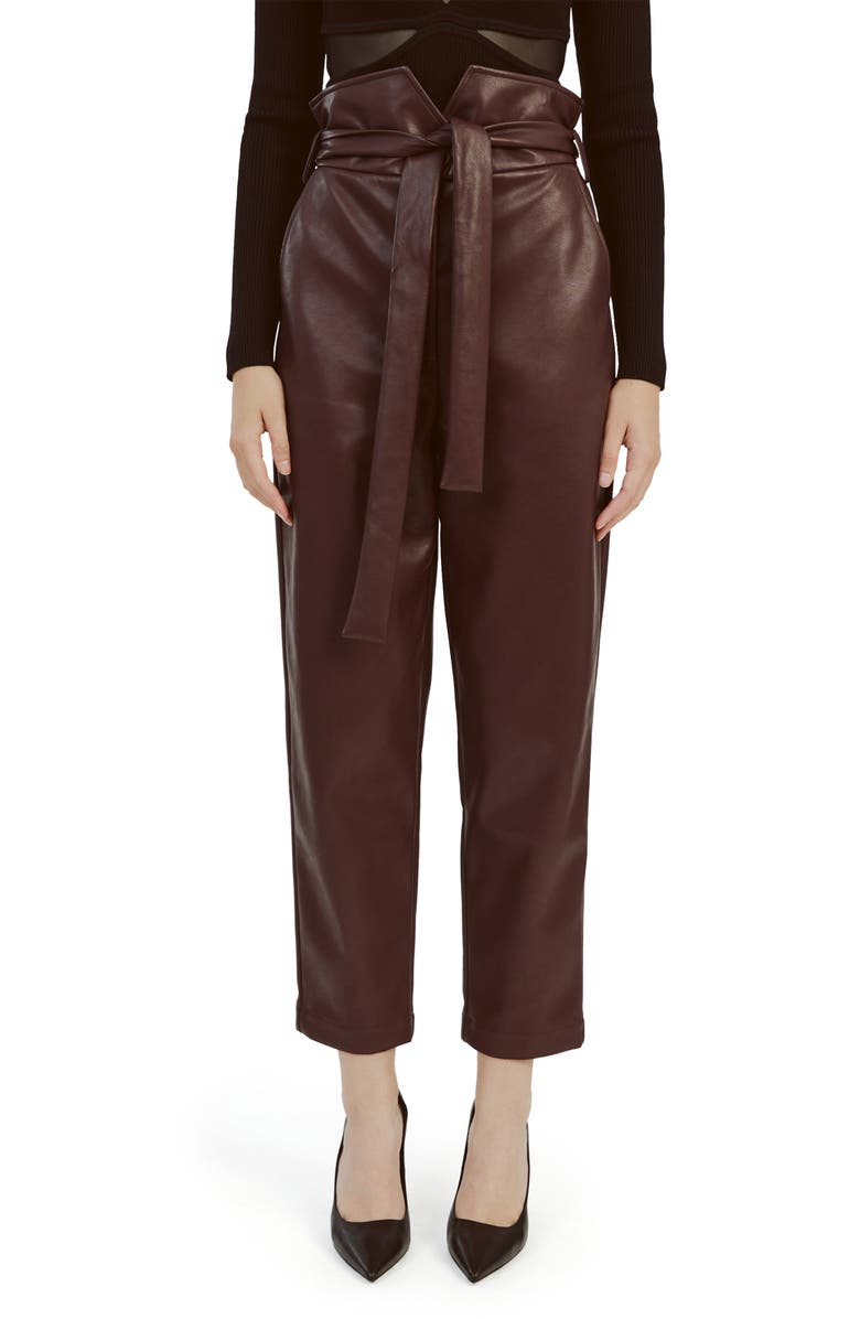 Bardot Debbie Paperbag Faux Leather Pants, Main, color, Deep Plum