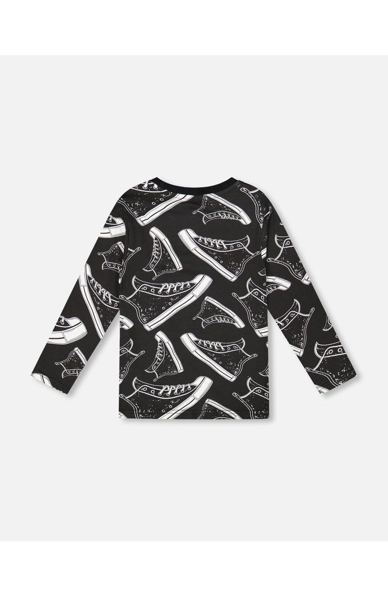 Deux par Deux Long Sleeve Organic Cotton Allover Tee, Alternate, color, Black