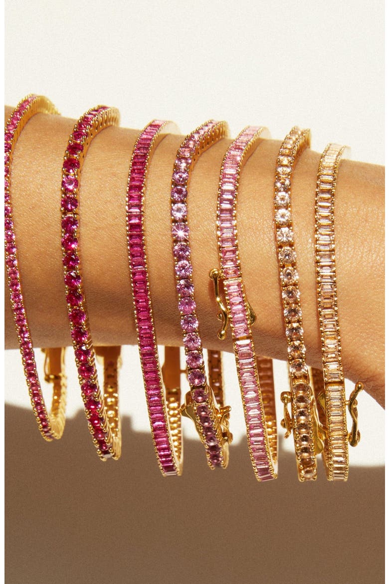 Lab Grown Pink Sapphire Baguette Tennis Bracelet, Alternate, color, Yellow Gold Vermeil