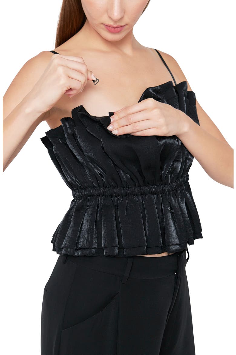 Sheen Ruffled<br />Crop Camisole, Alternate, color, BLACK
