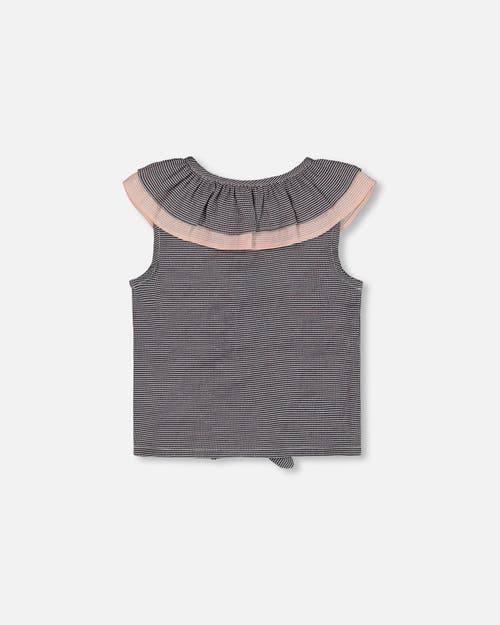 Shop Deux Par Deux Little Girl's Sleeveless Top With Front Tie Black And Sparkling Pink