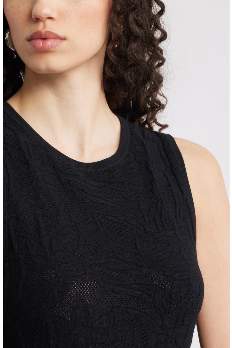 Pointelle Stitch Sleeveless Knit Tank Dress, Alternate, color, BLACK