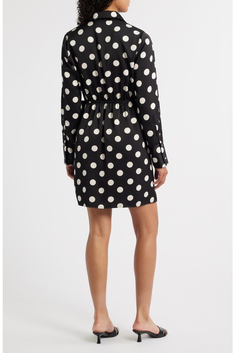 Polka Dot Long Sleeve Faux Wrap Shirtdress, Alternate, color, BLACK/ WHITE