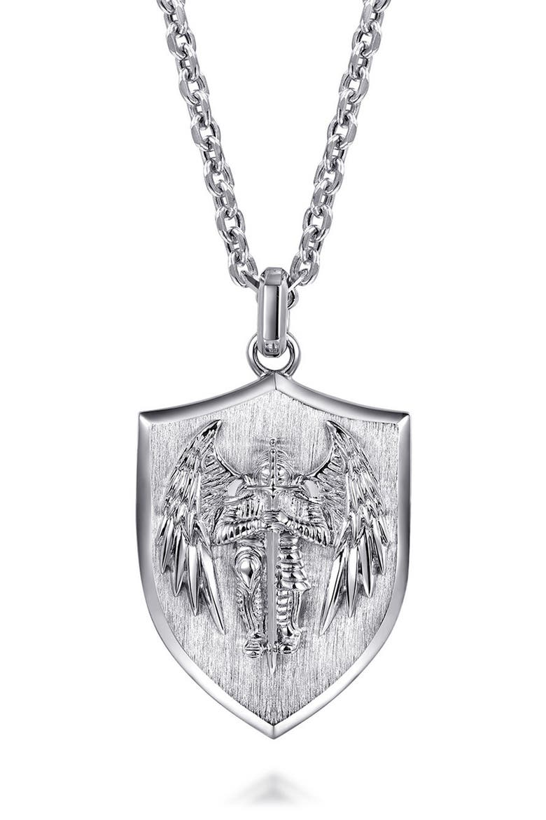Modern Relics Sterling Silver Shield Pendant Necklace, Main, color, STERLING SILVER