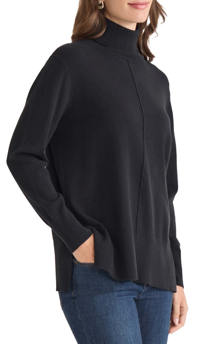 Jones New York Turtleneck Seam Front Bouclé Sweater, Alternate, color, Jones Black